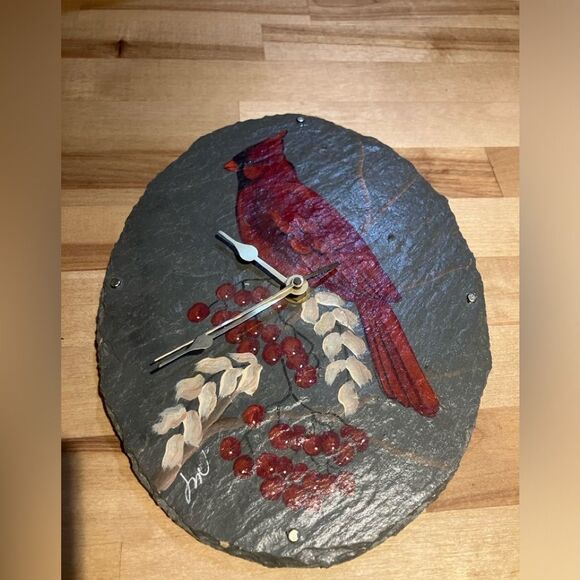 Other - Beautiful cardinal painted on slate clock, excellent condition